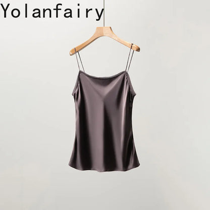 YOLANFAIRY 93% Real Mulberry Silk Camis Woman Clothing 2026 High Quality Silk Satin Tops Women's Tanks Top Sleeveless Basicwear