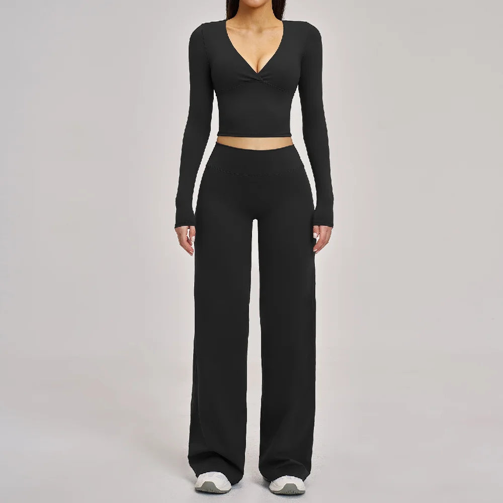 2PCS Yoga Set Women Tracksuits Workout Outfits Sportswear Gym Clothing Female Fitness Long Sleeve High Waist Leggings Yoga Suit