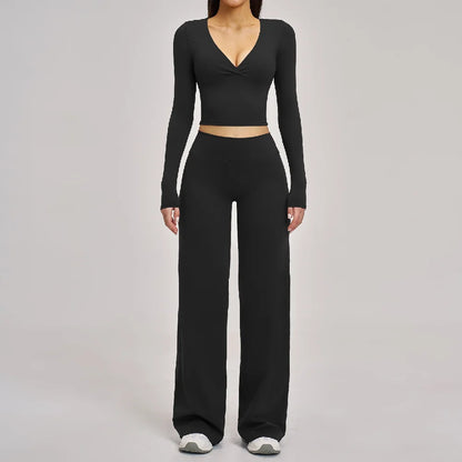 2PCS Yoga Set Women Tracksuits Workout Outfits Sportswear Gym Clothing Female Fitness Long Sleeve High Waist Leggings Yoga Suit