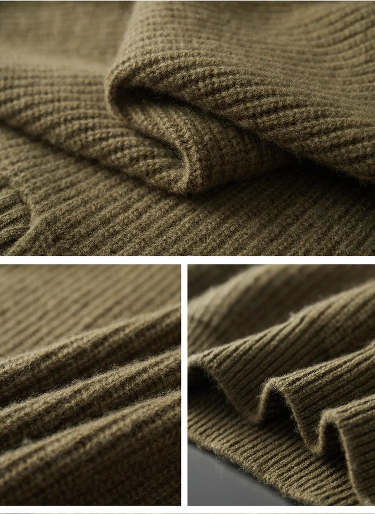 High Quality Men 100% Wool Sweater Turn Down Collar Zippers Pullover 2025 Autumn/Winter Thickened Soft Warm Knitwear Jumper Tops