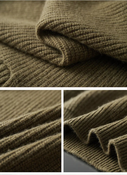 High Quality Men 100% Wool Sweater Turn Down Collar Zippers Pullover 2025 Autumn/Winter Thickened Soft Warm Knitwear Jumper Tops