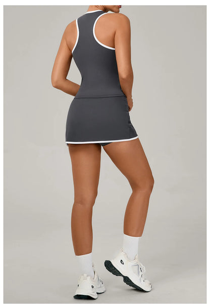 Women Tracksuit 2PCS Yoga Set Sexy Sport Bra High Waist Yoga Short Skirt Gym Clothes Fitness Sleeveless Workout Suit Sporstwear