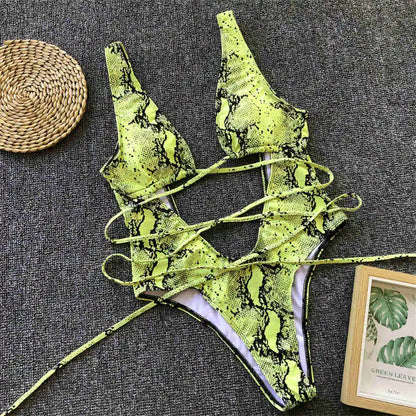 Sexy Bandage Wrap Around Tummy Cut Out Deep V Monokini One Piece Swimsuit Women Swimwear Female Bather Bathing Suit Swim V1037