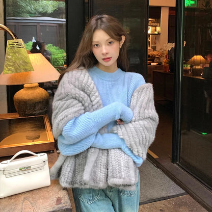 New mink woven women's scarf autumn and winter twill shawl warm herringbone scarfs fur Knitting high quality fishtail Scarves