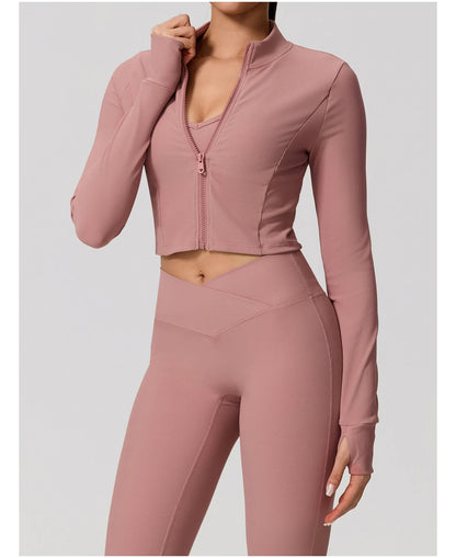 Summer Women Gym Zipper Long Sleeve Jacket Outdoors Workout Yoga Top Female Slim tight Clothes Women Quick-Dry Sportswear