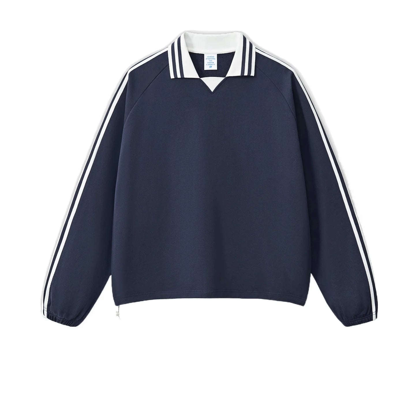 Custom LOGO men's American striped 100% cotton sweater 380G college style contrasting color lapel couple commuter sweater