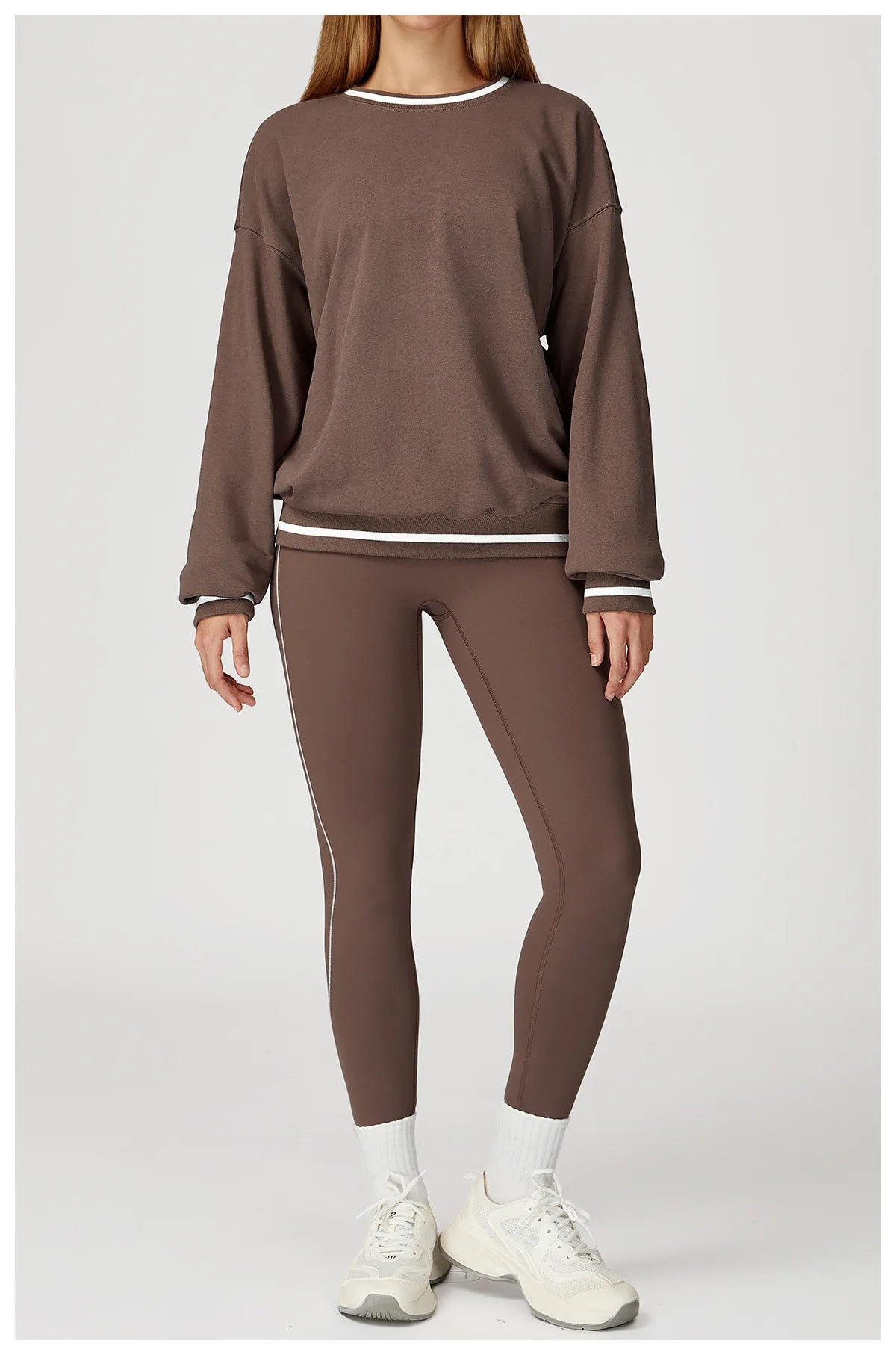 Women Long Sleeved New Winter Color Blocking Hoodie Outdoor Casual Running Sports Top Loose Round Neck Top Fashionable Hoodie