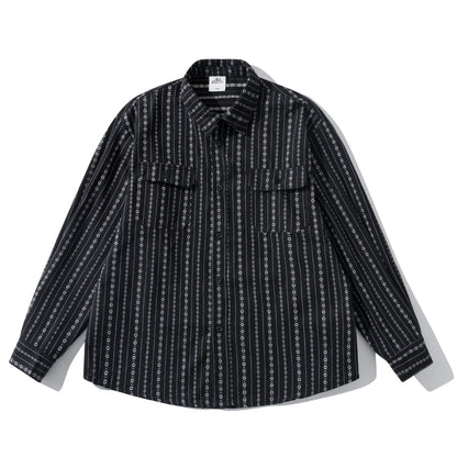 2026 New Japanese Retro Amekaji Ethnic Style Striped workwear shirt for men and women, loose artistic youth long sleeved shirt
