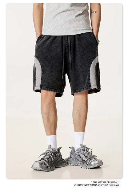 Customized LOGO men's summer European and American hip-hop style splicing contrasting shorts loose straight five-point pants