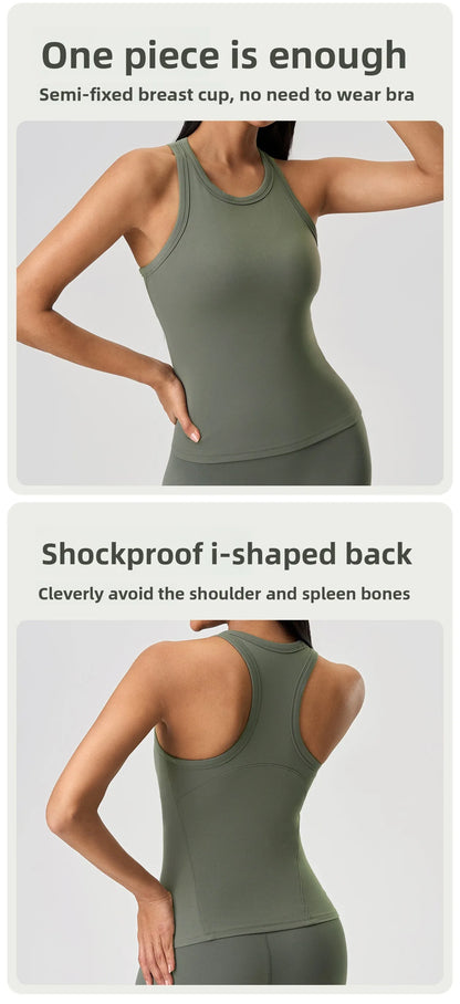 Custom LOGO new nude shaping yoga clothes vest with chest pad fitness sports sleeveless top