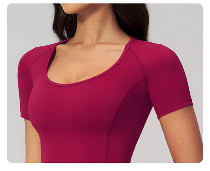 Sexy Women Yoga Shirts Fitness Sports T-Shirts Gym Workout Short Sleeve Top Running Active Wear Femme Sports Top Workout Shirts