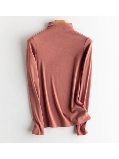 SuyaDream, Women Bottoming T Shirt, Silk Viscose Blend, Long Sleeves, Solid Basic Thermal  Shirt, 2024 Autumn Winter Top