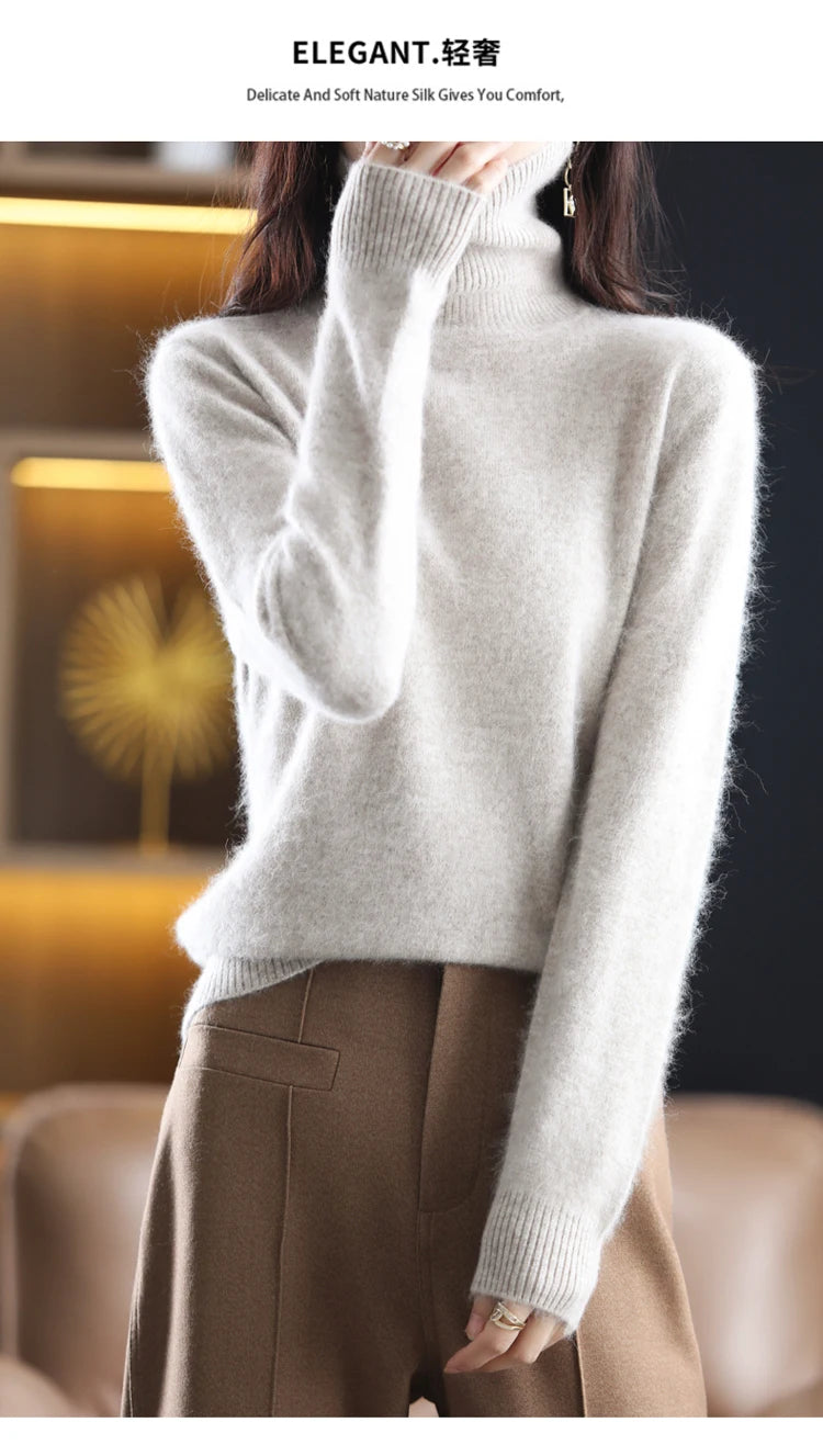 LHZSYY Winter Women Sweater Solid 100%Mink Cashmere Turtleneck Knitted Pullovers Slim Soft Warm Female Long Sleeve 23  Color