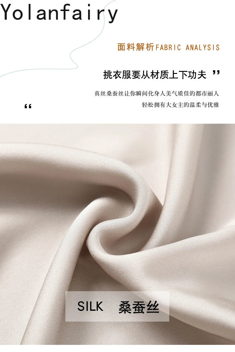 YOLANFAIRY 100% Natural Mulberry Silk T Shirts Woman Clothing 2026 Summer Loose Fashion T Shirt Elegant Womens Tops Short Sleeve