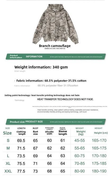 Custom LOGO men's new 340G heavy autumn and winter American camouflage fleece hooded sweatshirt jacket shorts set
