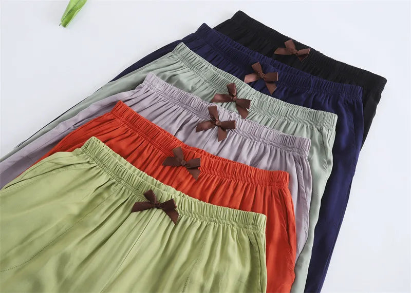 Spring and summer new women's trousers 100% viscose leg + straight casual breathable comfortable plus size home sleep pants cute
