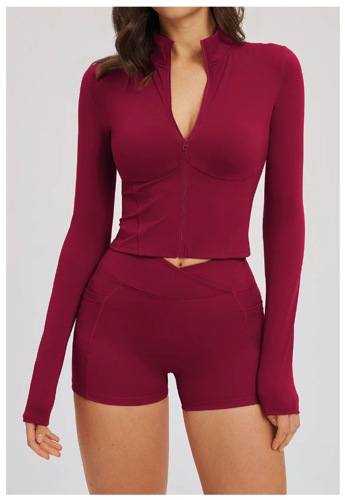 2PCS Yoga Suit Women's Tracksuit Gym Clothing Sportswear Female Workout Long Sleeve Sports Suit High Waist Cycling Shorts Set