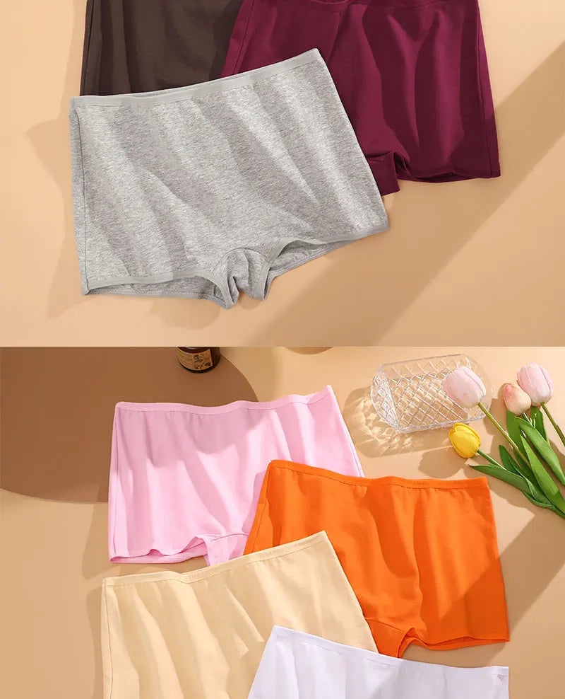 4PCS/Set Women Cotton Panties Sexy Low Rise Boyshorts Seamless Sports Boxers Female Comfortable Underwear Solid Color Lingerie