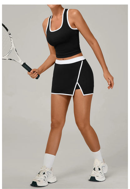 Women Tracksuit 2PCS Yoga Set Sexy Sport Bra High Waist Yoga Short Skirt Gym Clothes Fitness Sleeveless Workout Suit Sporstwear