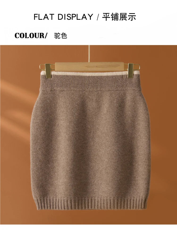 Flat Thickened Hip Hugging Skirt Women's Autumn Winter 100% Merino Wool Knitted Half Skirt Versatile Short Elastic Waist Skirt