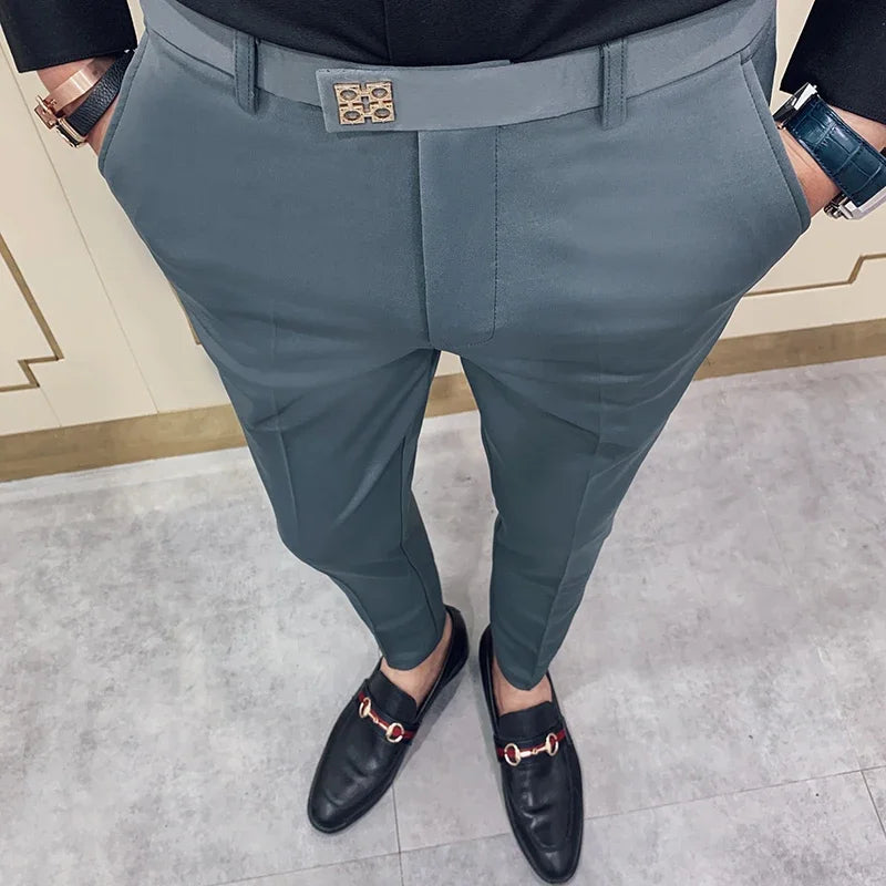 Spring 2026 Mens Casual Slim Fit Dress Pants Streetwear Suit Pants Men High Quality Office Pants All Match ankle Length Trousers