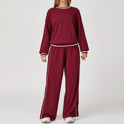 Custom LOGO women's new casual sweater wide-leg trousers comfortable outdoor fashion sports jogging shorts cycling two-piece set