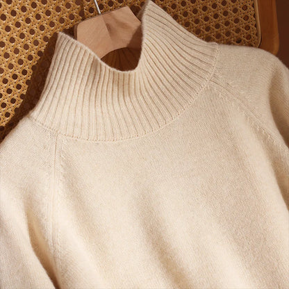 CHICUU Women's 100% Wool Sweater Pants Set Thick Mock Neck Pullover Wide Leg Pants Autumn Winter Warm Casual Wool Knitwear Suit